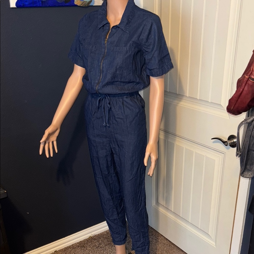 Dollhouse Blue Denim Jumpsuit with Drawstring Waist